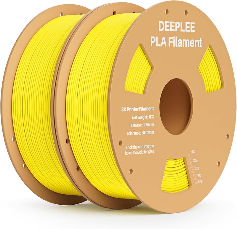 Deeplee PLA 1.75mm 3D Printer Filament, Dimensional Accuracy +/- 0.02mm, Neatly Wound, No Clogging, Vacuum Package, Fits for Most FDM 3D Printers, 2 Pack 1kg Yellow - Image 1